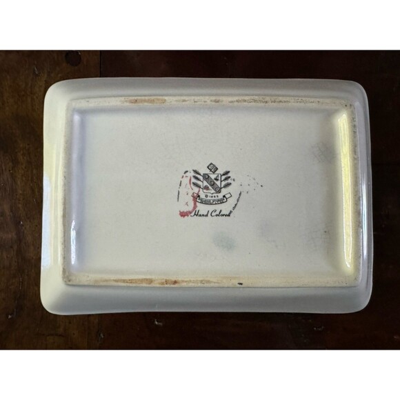 Delano Studio Gold Rimmed Tray Plate Dog Ducks 1962 Hand Colored Mermade VTG 60s - Picture 5 of 5